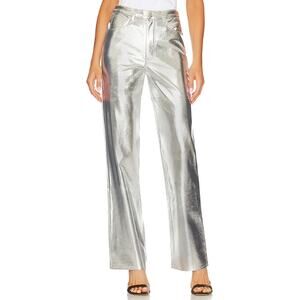 Anthropologie WWW Silver High Rise Y2K Metallic Mirror Straight Leg Pants 26 NWT